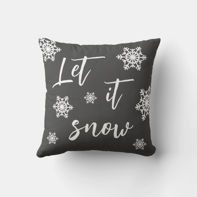 Let It Snow Snowflake Grey Christmas Pillow (Back)