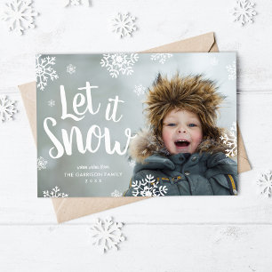Let It Snow   Snowflake Photo Overlay Flat Holiday Card