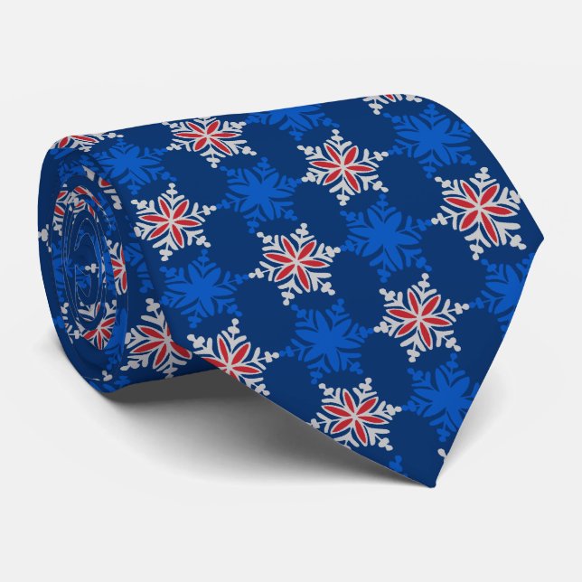 Let It Snow Snowflake Royal Blue Two-Sided Tie (Rolled)
