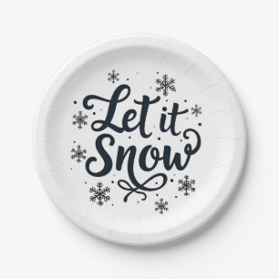 Let it Snow Snowflake Winter Season Chrstmas Paper Plate