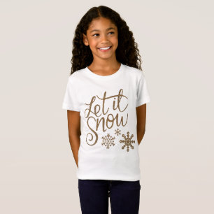Let it Snow Snowflakes in Gold Faux Glitter T-Shirt