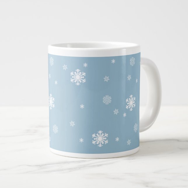 Let it Snow, Snowflakes Pattern on Blue, Winter Large Coffee Mug (Front Right)