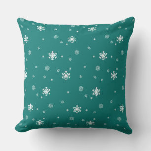 Let it Snow, Snowflakes Pattern on Teal, Snowing Cushion