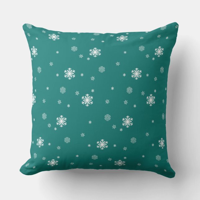 Let it Snow, Snowflakes Pattern on Teal, Snowing Cushion (Front)