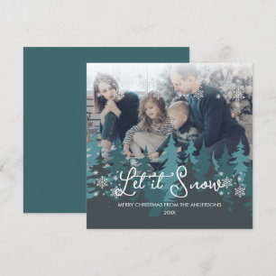 Let It Snow   Snowflakes Pine Tree Christmas Photo Holiday Card
