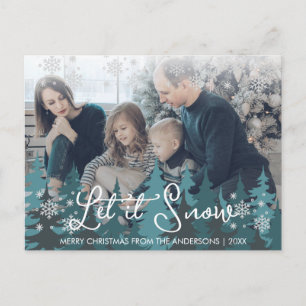 Let It Snow Snowflakes Pine Tree Christmas Photo Holiday Postcard