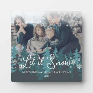 Let It Snow   Snowflakes Pine Tree Christmas Photo Plaque