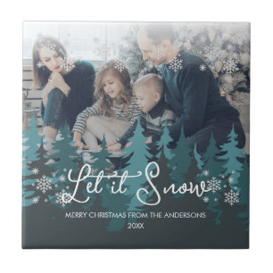 Let It Snow   Snowflakes Pine Tree Christmas Photo Tile
