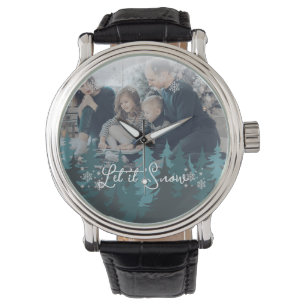 Let It Snow   Snowflakes Pine Tree Christmas Photo Watch