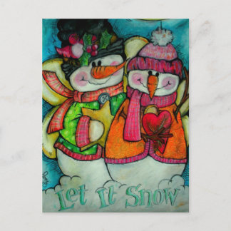 Let It Snow - Snowman Angels Holiday Postcard