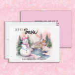 Let it Snow Snowman Christmas Holiday<br><div class="desc">Cute pink snowman with a backdrop of snow-covered mountains and an old church Christmas/holiday greeting card.  Custom text says,  "Let it snow." Personalise with your family name and any other text you choose.</div>