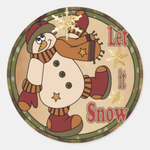 Let it Snow Snowman Classic Round Sticker