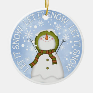 Let it Snow Snowman Double Sided Ceramic Tree Decoration