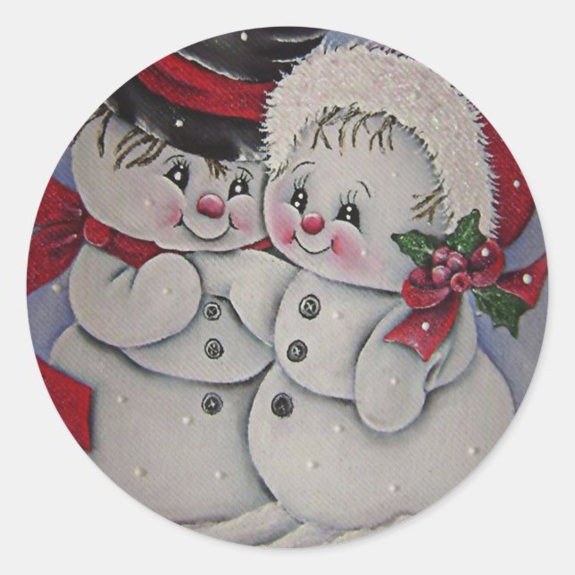 Let it Snow. Snowman his Girlfriend  Classic Round Sticker (Front)