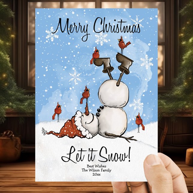  Let It Snow Snowman Merry Christmas 3 Photo  Holiday Card (Creator Uploaded)