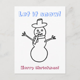 Let it snow, snowman outline colouring postcards