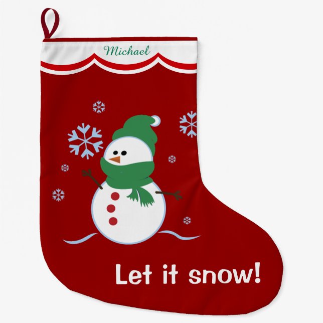 Let it Snow Snowman Personalised Large Christmas Stocking (Front)