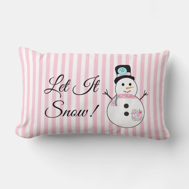 Let it Snow Snowman Pink Christmas Pillow (Front)