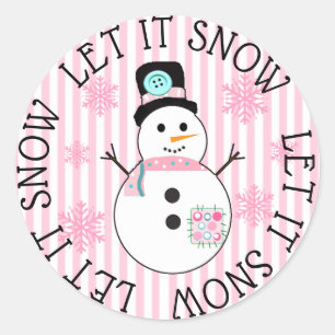 Let it Snow Snowman  Pink Christmas Stickers