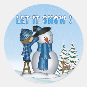 Let It Snow Snowman Round Stickers