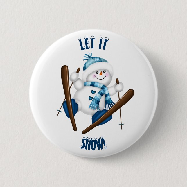 Let It Snow! Snowman Skier 6 Cm Round Badge (Front)