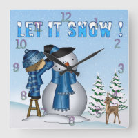 Let It Snow Snowman Square Wall Clock