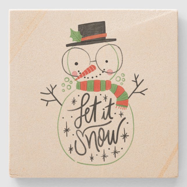 Let it Snow Snowman Stone Coaster (Front)