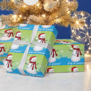 Let It Snow! Snowman Wearing Santa Hat Wrapping Paper