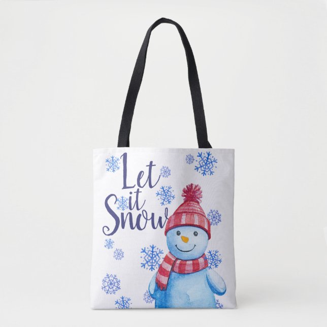 Let it Snow Snowman with Snowflakes Tote Bag (Front)