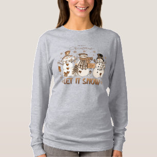 Let It Snow Snowmen Christmas Rustic Long Sleeve T-Shirt