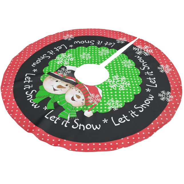 Let it Snow Snowmen Holiday Tree Skirt (Angled)
