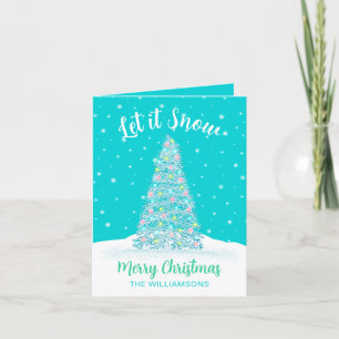 Let it Snow Teal Aqua Christmas Tree Holiday Card
