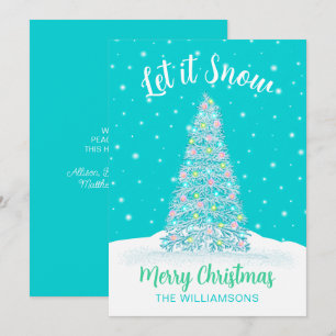 Let it Snow Teal Aqua Decorated Christmas Tree Holiday Card