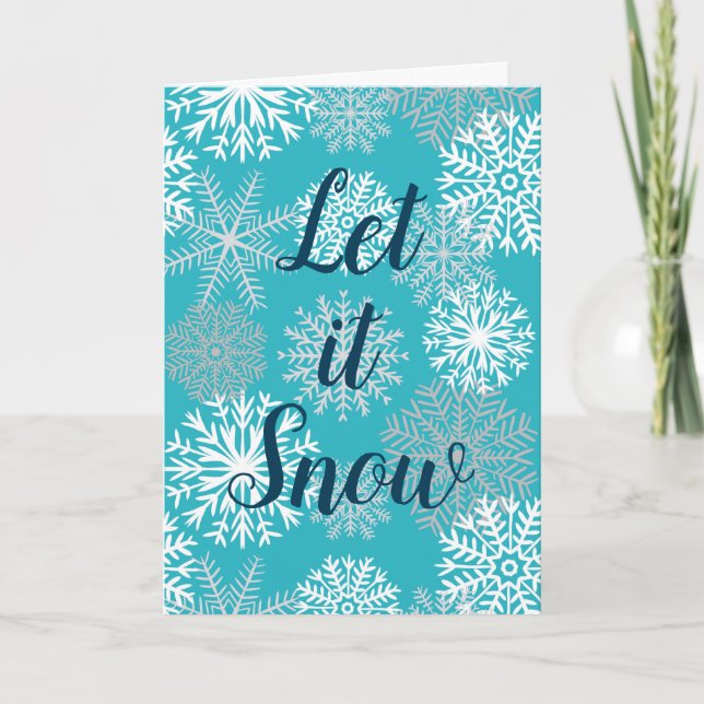 Let it Snow Teal Winter Snowflakes Holiday Card (Front)