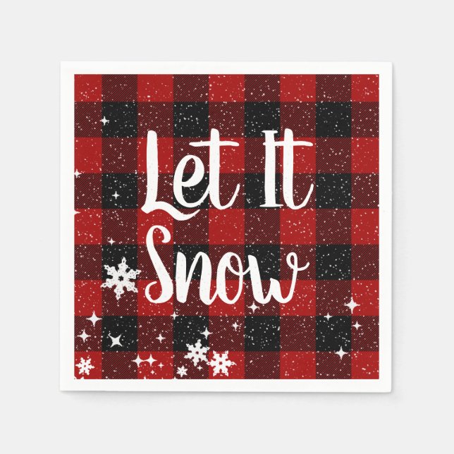 Let It Snow Text on Buffalo Plaid Napkin (Front)