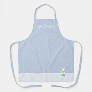 Let It Snow Tiny Winter Tree Ice Blue Polka Dots Apron