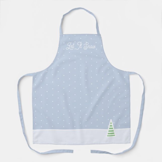Let It Snow Tiny Winter Tree Ice Blue Polka Dots Apron (Front)
