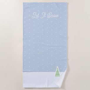 Let It Snow Tiny Winter Tree Ice Blue Polka Dots Beach Towel