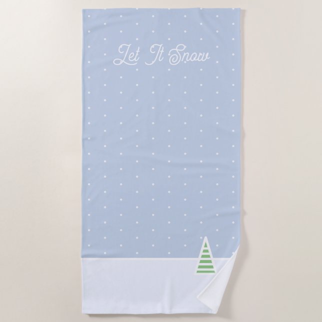Let It Snow Tiny Winter Tree Ice Blue Polka Dots Beach Towel (Front)