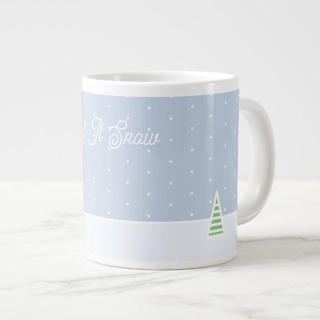 Let It Snow Tiny Winter Tree Ice Blue Polka Dots Large Coffee Mug (Front Right)