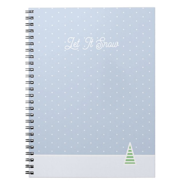 Let It Snow Tiny Winter Tree Ice Blue Polka Dots Notebook (Front)