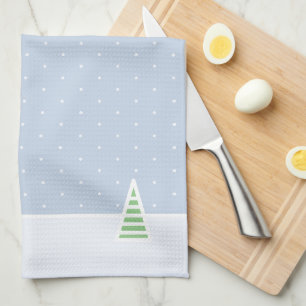 Let It Snow Tiny Winter Tree Ice Blue Polka Dots Tea Towel