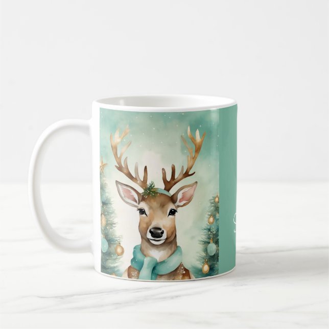 "Let It Snow" Turquoise & Gold Cosy Christmas Coffee Mug (Left)