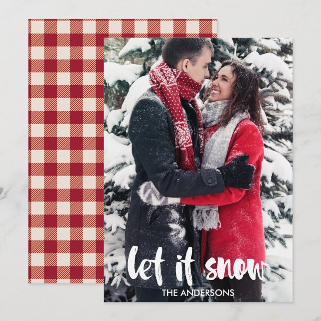 Let it Snow Typography Photo Christmas Card (Front/Back)