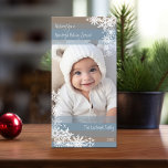 Let It Snow - Vertical Photo with Snowflakes Holiday Card<br><div class="desc">A fun overlay of pastel blue over your photo with snowflakes and whimsical type. Customise this with 1 vertical photo,  your family name,  and the current year. You can use a black and white photo or a colour photo.</div>