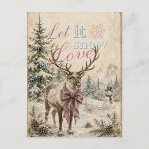 Let It Snow Vintage Style Reindeer Christmas  Holiday Postcard