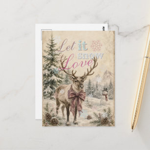 Let It Snow Vintage Style Reindeer Christmas Postcard