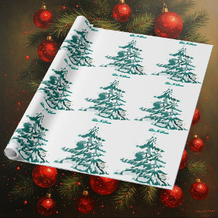 Let it Snow Watercolor Winter Christmas Tree Wrapping Paper