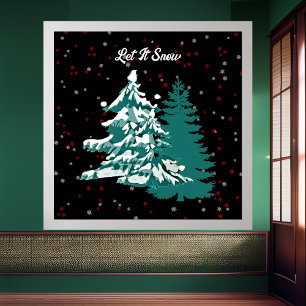 Let it Snow Watercolor Winter Christmas Woodland Poster