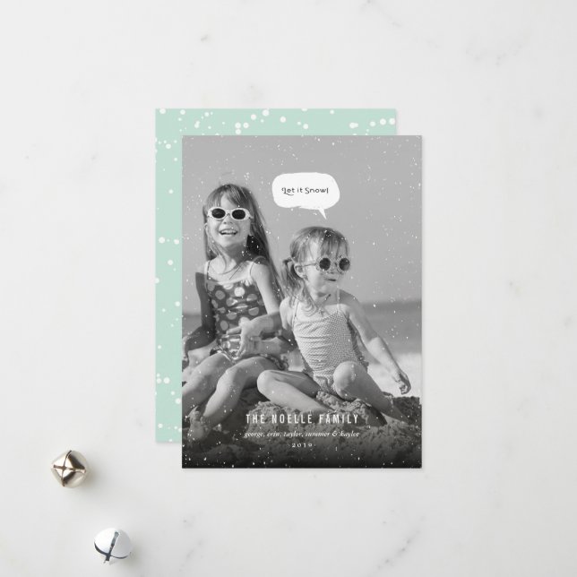 Let It Snow Whimsical Funny Tropical Beach Photo Holiday Card (Front/Back In Situ)